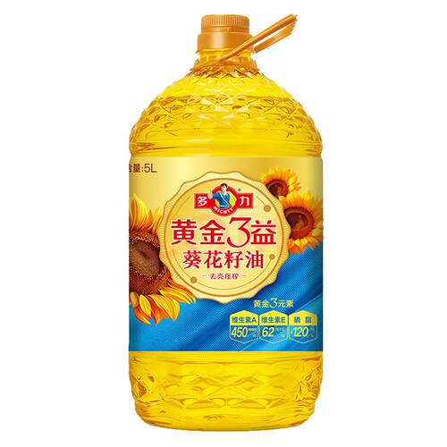 多力黄金三益葵花籽油5L物理压榨一级家用桶装烹饪烘焙营养食用油