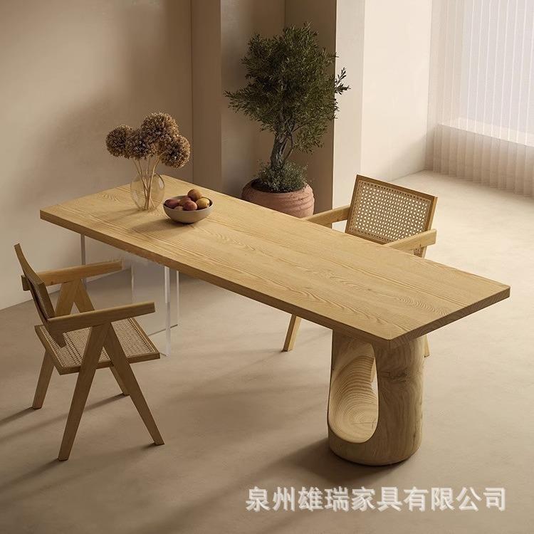 原木色猫洞木墩茶餐桌白蜡木亚克力悬浮茶桌家用客厅创意吃饭桌子