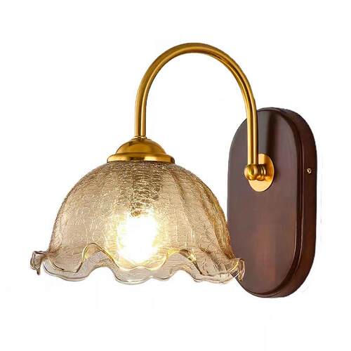 北欧玻璃美式黄铜色灯杯旧走廊书房木质民宿日式复古卧室床头壁灯