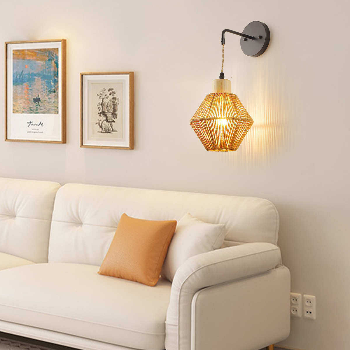 日式藤编壁灯民宿餐厅床头编织壁灯乡村复古麻绳壁灯创意农舍灯具,家装灯饰光源,壁灯,淘宝优惠券,粉丝福利购,淘宝优惠卷