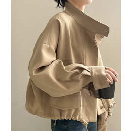 韩版复古短款飞行员夹克外套，女2024春季宽松美式休闲机车大衣