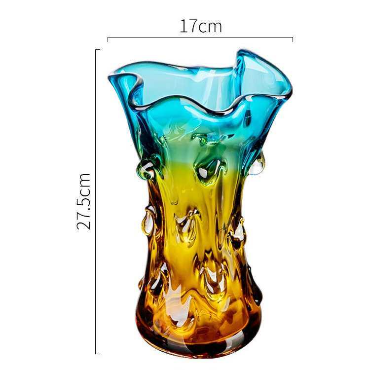 手工吹制玻璃花瓶家居客厅玄关装饰品摆件高级轻奢工艺品乔迁送礼