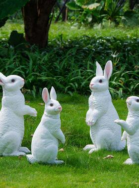 庭院仿真兔子雕塑摆件户外花园林草坪景观玻璃钢树脂动物模型装饰