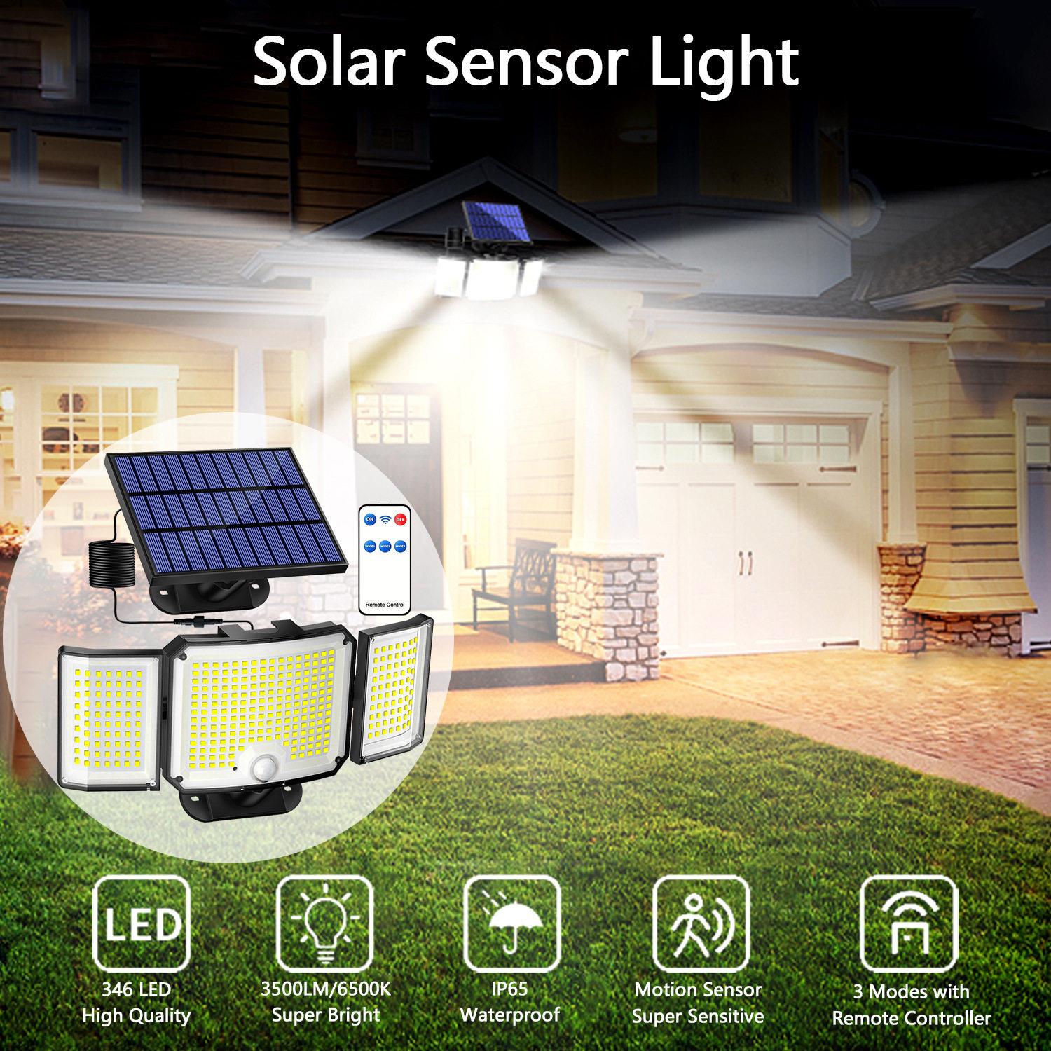 新款直销346LED壁灯户外庭院灯分体太阳能灯阳台灯带5米延长线