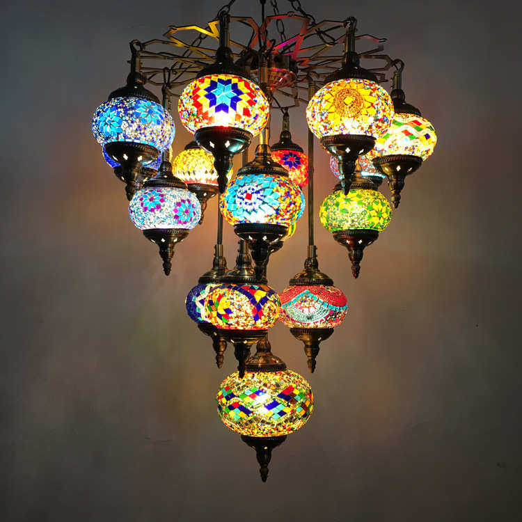 民族风格吊灯特色餐厅咖啡厅酒店复式楼复古手工玻璃土耳其吊灯,家装灯饰光源,客厅吊灯,淘宝优惠券,粉丝福利购,淘宝优惠卷