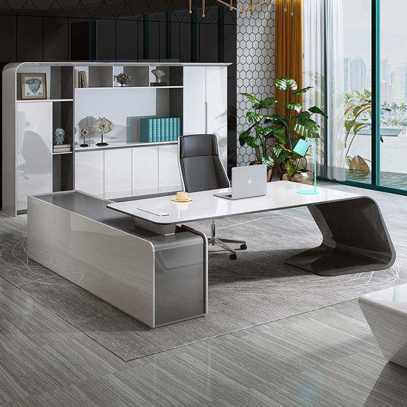 钢琴烤漆老板桌办公桌简约现代总裁桌创意时尚主管大班台桌椅组合