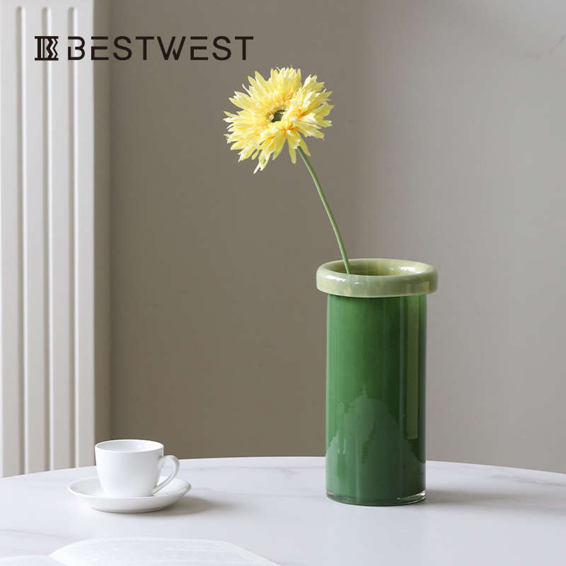 筒水培艺术客厅玻璃餐桌摆件直bestwest翻插花新款花瓶双色口复古