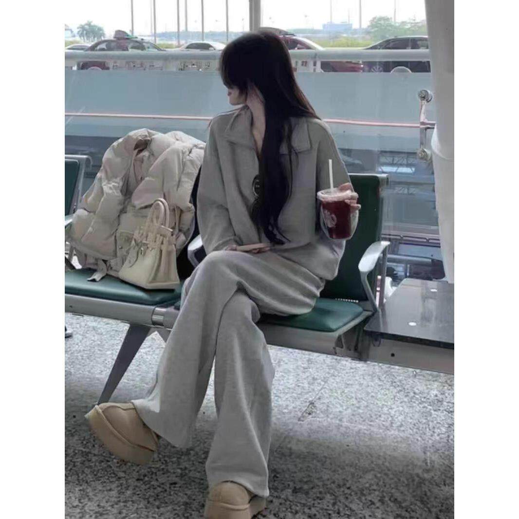 香港运动服套装女2025秋季宽松显瘦韩版时尚慵懒风卫衣休闲两件套