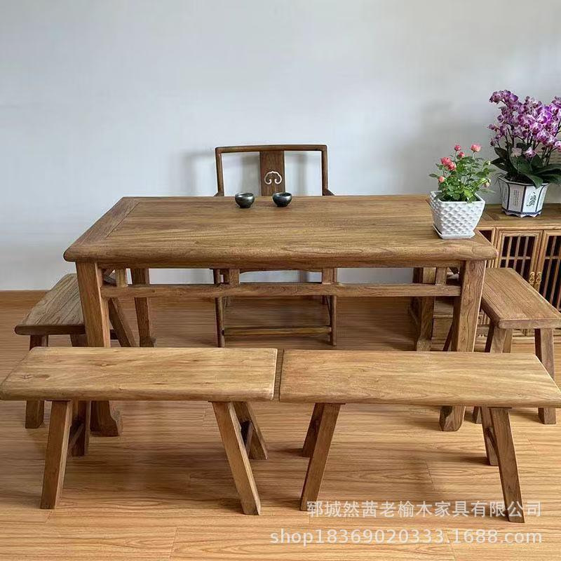 木老榆木门茶板桌待长方形实木茶台做旧客喝茶餐桌实EHD门板桌