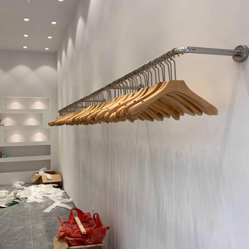 不锈钢服装店上墙展示架简约衣服架子壁挂式童装挂衣杆女装店货架