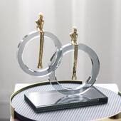 轻奢水晶双圆环底座思考者摆件设计师艺术坐姿人物酒店样板房饰品