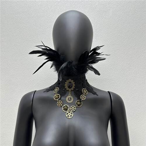 Steam Engine Gear Feather Lace Necklace Festival Ball