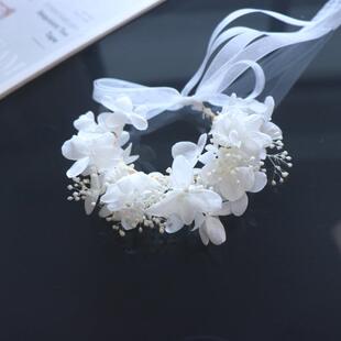 白色韩粉蓝色紫色永生花新娘伴娘姐妹团超仙手腕花花童表演手花