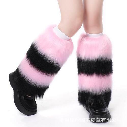 W 64843 Fur Leg Warmers Knee High Socks 毛绒保暖腿套