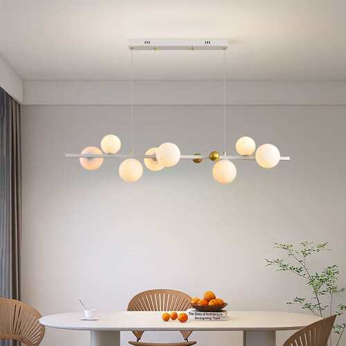 简约现代奶油风餐厅吊灯个性创意小月球灯网红吧台餐桌长条吊线灯