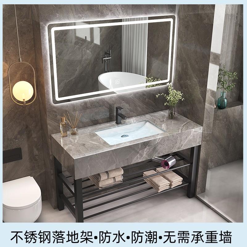 岩板洗手盆酒店浴室柜小卫生间厕所落地洗脸盘洗漱台一体盆柜组合