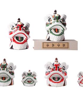 创意新中式禅意国潮国风醒狮舞狮树脂小摆件样板房博古架艺术摆件