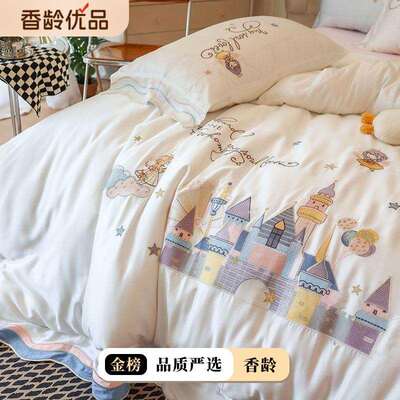 口12密高0进支LF兰精天丝重工精绣花拼接床兰精天丝单贴边四件套