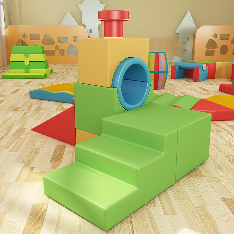 幼儿园早教中心大厅玩具软体火车头组合儿童室内滑梯感统训练器材