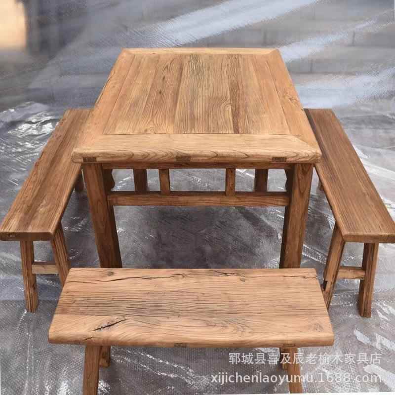 厂家一手榆木门板老茶桌民餐桌纹风化理yz-677农家乐田宿园实木茶