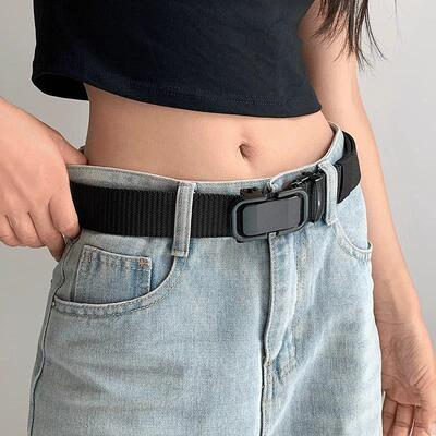 Men's Canvas Nylon Leather Belt Buckle-less Automatic Clasp