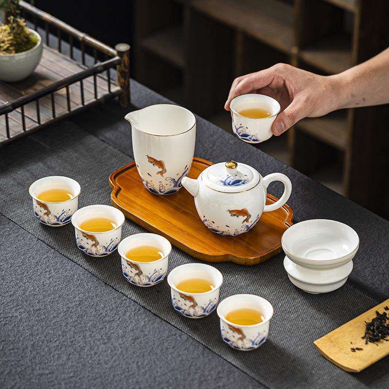 德化羊脂玉瓷10件套旅行陶瓷茶具套装快客杯户外便携式车载泡茶壶