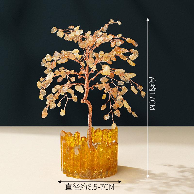 天然水晶碎石滴胶碗水晶树黄水晶发财树摆件家居桌面水晶树招财树
