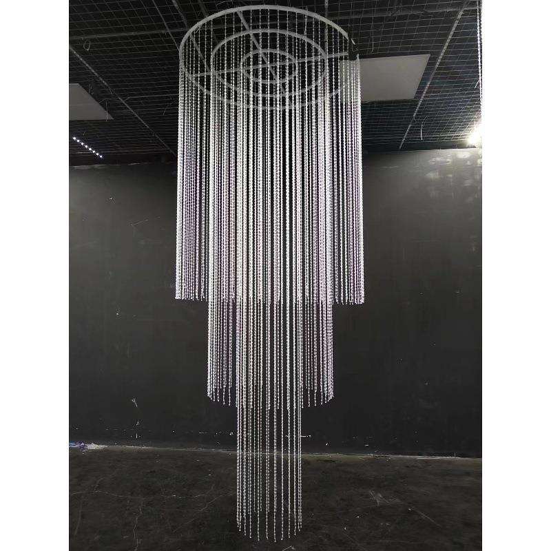 新款亚克力水晶圆形珠帘吊顶婚庆酒店宴会厅线帘圆环吊顶珠链布置