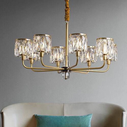 全铜轻奢吊灯客厅灯美式现代家用餐厅灯复式楼别墅水晶主卧室灯具