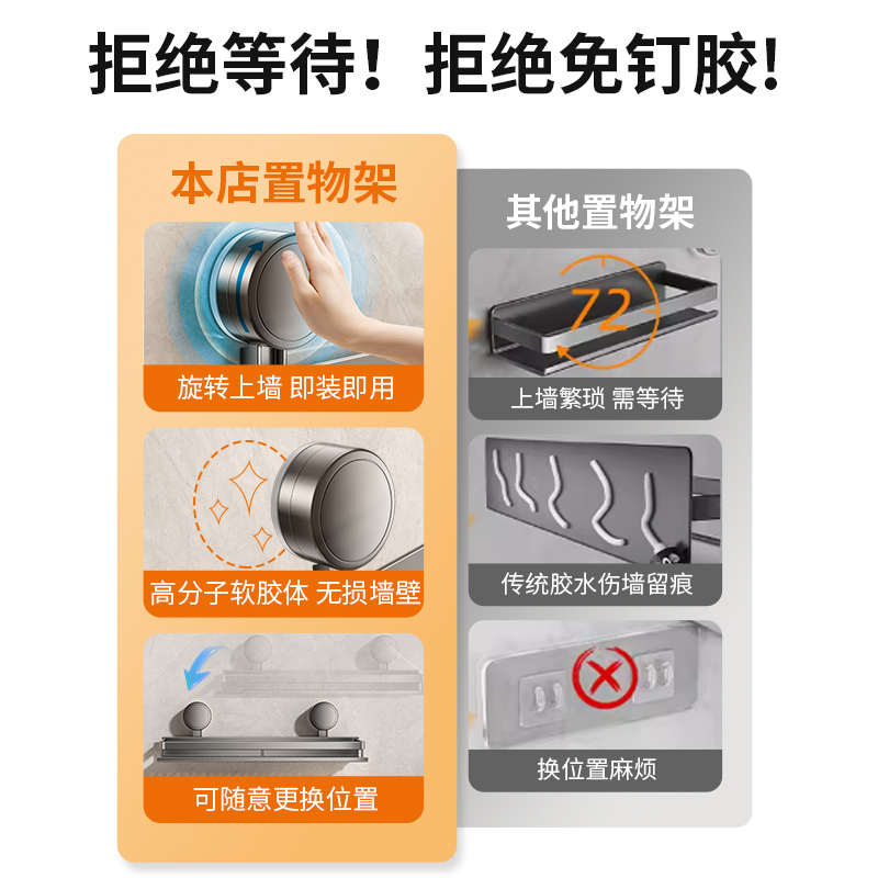 厨房置物架吸盘免打孔墙上壁挂式调料架多功能收纳架子移动承重