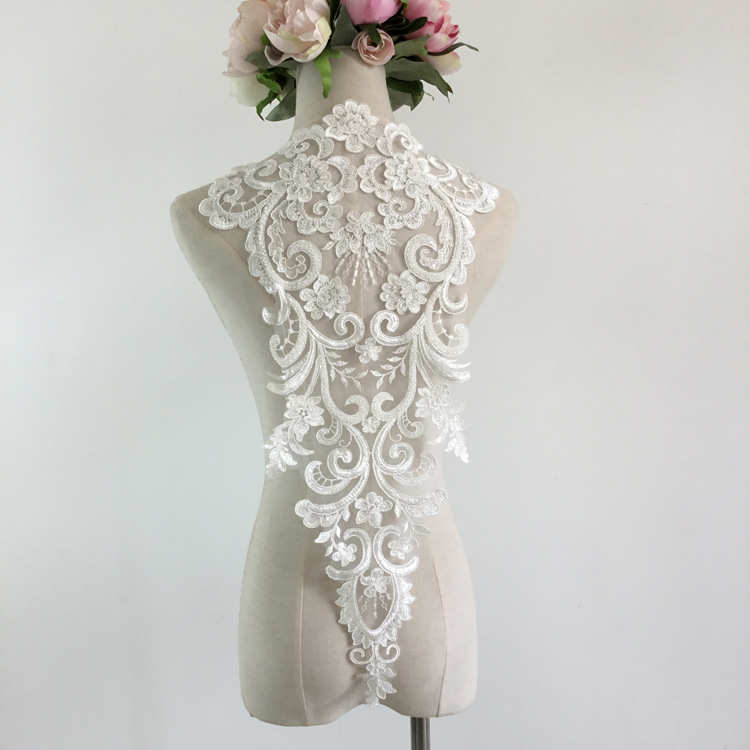 卖家推荐刺绣钉珠蕾丝婚纱礼服后背大贴花大气前胸裙摆布贴