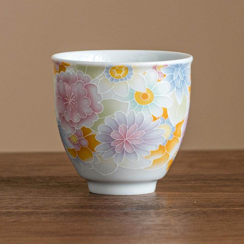 仿古釉万花束口杯茶杯陶瓷主人杯个人专用茶盏高颜值品茗杯子单杯