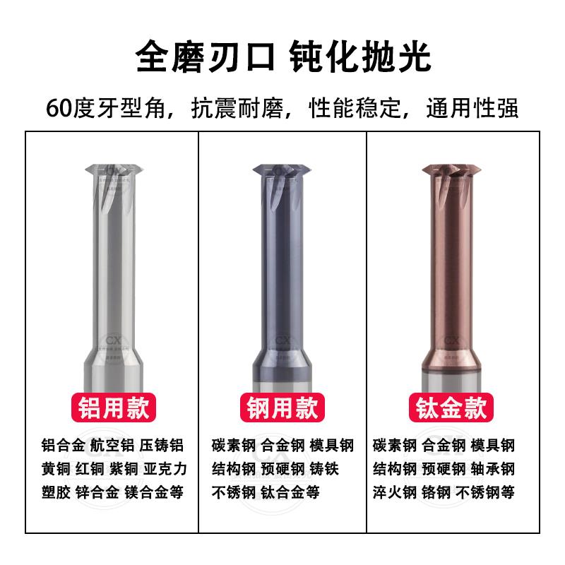 68度高硬单牙钨钢涂层螺纹铣刀CNC公制M不锈钢单齿铝用合金铣牙刀