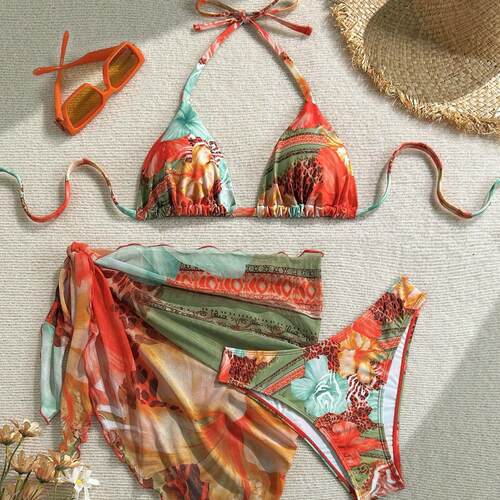 Women'S Set, Three-Piece Swimsuit With Bow Tie Design,
