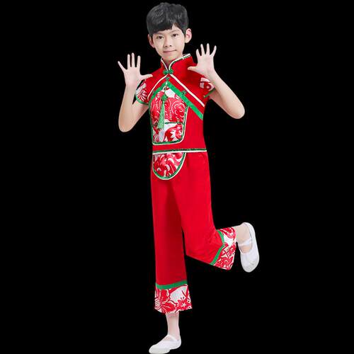 高档六一儿秧歌服中国风表演服出扇子舞庆开 门红女童打鼓服童春