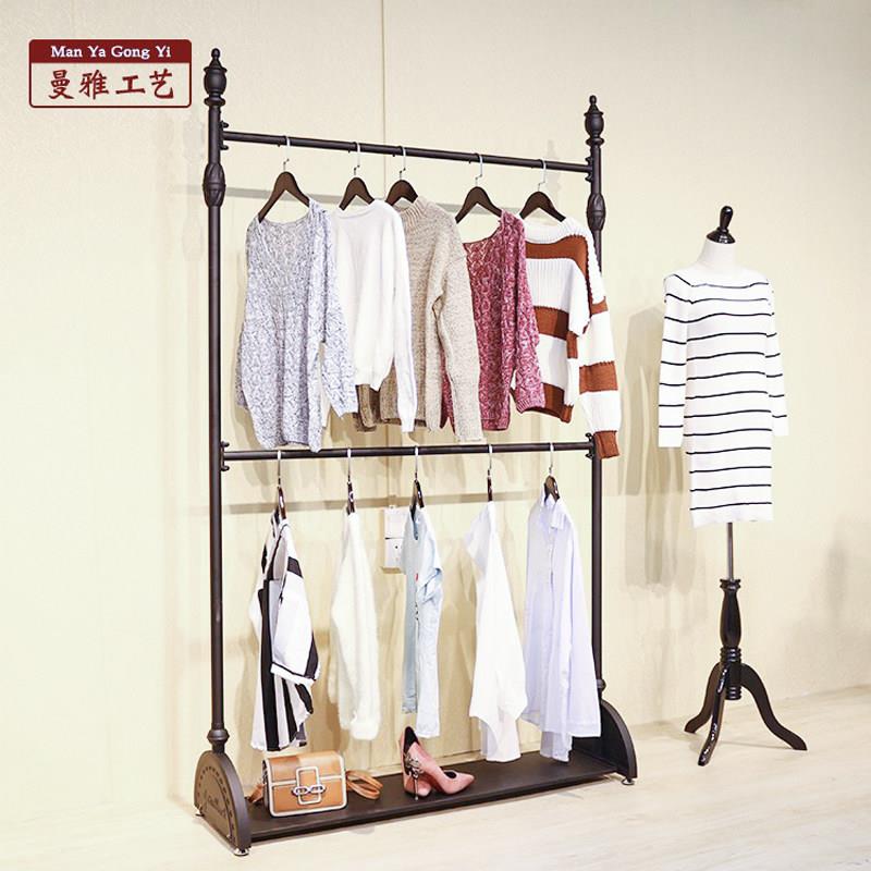 服装店展示架落地式双层挂衣架男女装店货架铁艺服装架陈列架侧挂