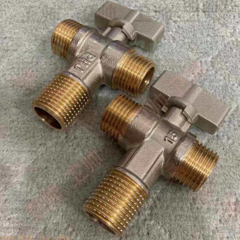 全铜一进二出三角阀一分二双出水三通大流量球心多功能冷热4分阀