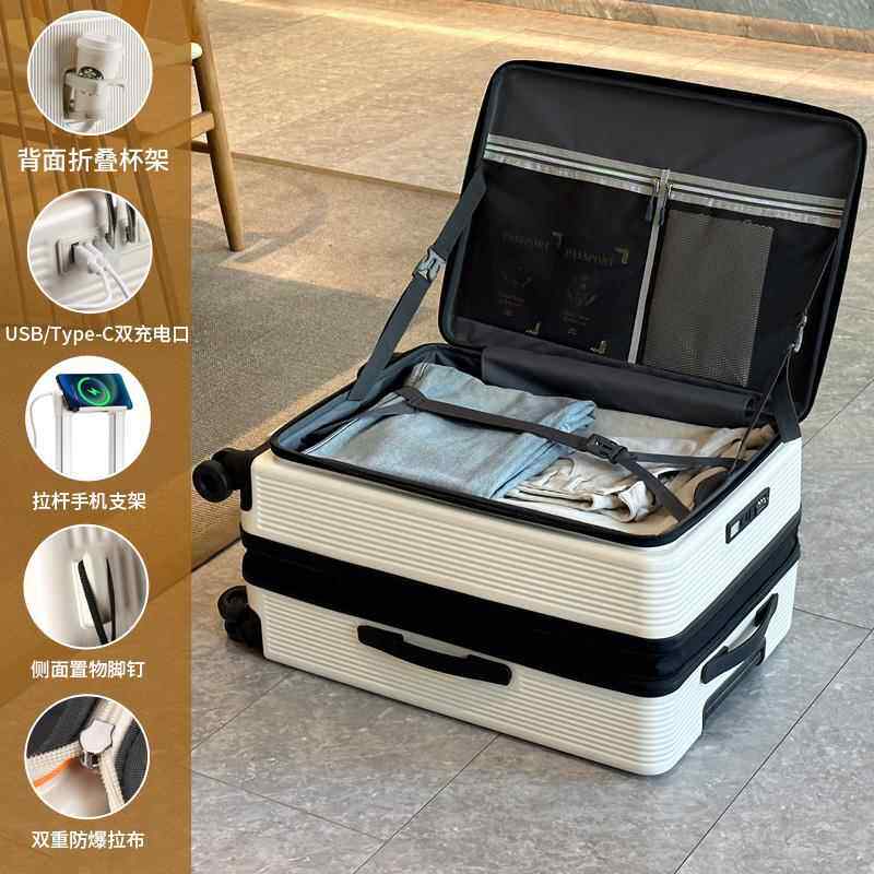 正品超大容量侧开口行李箱可扩展静音旅0女寸拉杆箱翻盖登机箱2PC
