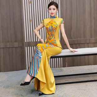 晚团礼服特模体走秀旗袍舞台演出 红色龙袍长款 正品 2025中年国风式