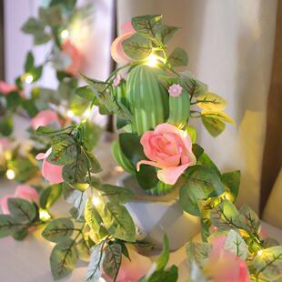 太阳能玫瑰花灯串户外防水满天星新款花朵彩灯庭院花园景观装饰灯