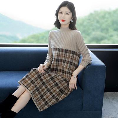 冬季打底针织连衣裙女秋冬款内搭小个子中长款冬天配大衣毛衣裙子