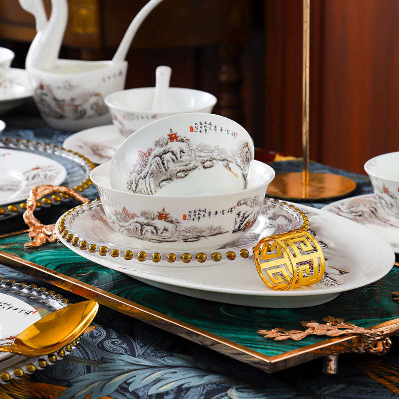 雪景餐具套装碗盘批发景德镇陶瓷餐具定制礼品LOGO碗盘碟套装家用,餐饮具,盘,淘宝优惠券,粉丝福利购,淘宝优惠卷