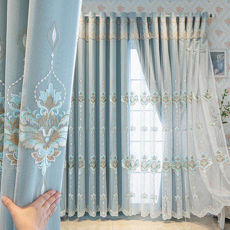 定制窗帘面料和纱布一体双层客厅和卧室遮光无障碍豪华高端欧式20