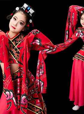 高档儿童古服典舞装、典雅汉、楚游女唐童艺试袖、儿童楚鼓声乐舞