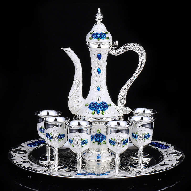 中式酒具值家用送人8银色高档白酒杯颜高档礼品酒壶过节件套套装