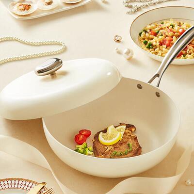 velosan温仑山鹅卵石不沾锅炒锅炒菜白平底陶瓷家用瓦斯炉电磁炉A