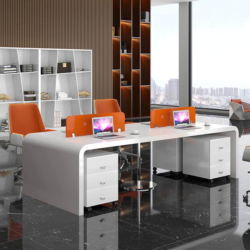 白色烤漆员工位办公桌多人职员办公室简约6人8人屏风位职员办公桌