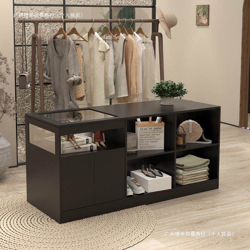 服装店中岛台流水展示台吧台收银台柜台摆件饰品陈列柜台桌带玻璃