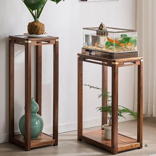 胡桃木花架阳台加长加宽花架子客厅落地式实木置物架植物架鱼缸架