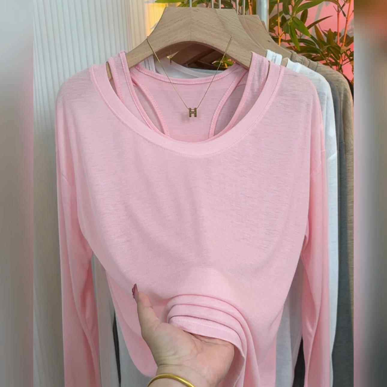 高级感网纱长袖衫女春季气质百搭背心T恤2件套上衣0118w,女装/女士精品,T恤,淘宝优惠券,粉丝福利购,淘宝优惠卷